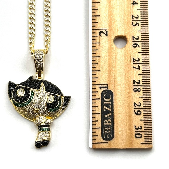 18K Gold Plated over 925 Sterling Silver Round Cut 3D PowerPuff Girls Necklace - Picture 3 of 9